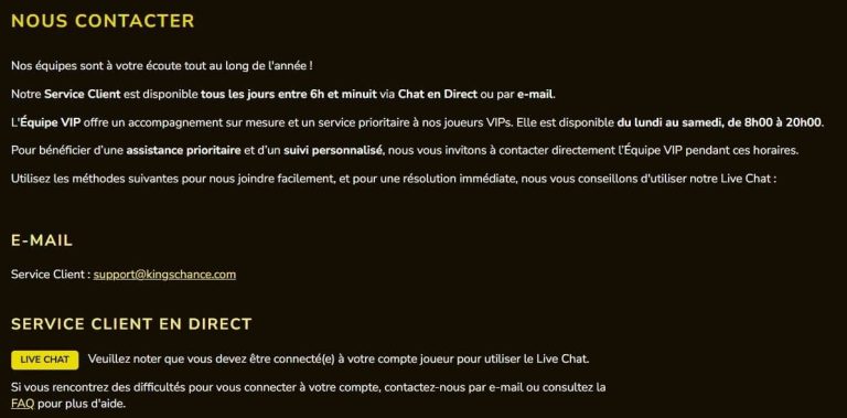 Kings Chance Casino support client